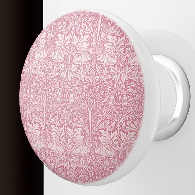 Woodland Leaves Pink Rabbit William Morris Pattern Ceramic Knob (Creator Uploaded)