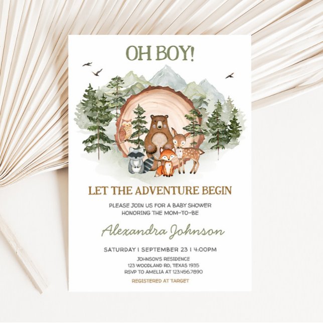 Woodland Let the Adventure Begin Baby Shower Invitation (Forest Woodland Baby Shower Invitation)