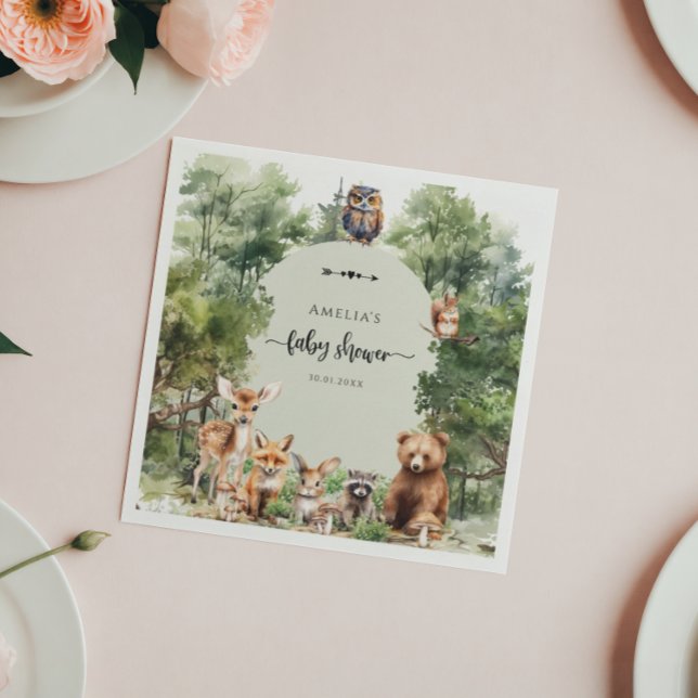 Woodland Let the Adventure Begin Baby Shower  Napkin (Creator Uploaded)