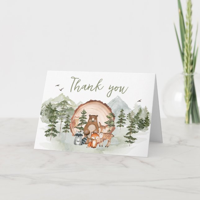 Woodland Let the Adventure Begin Baby Shower Thank You Card (Front)