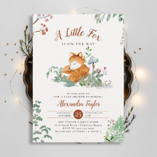 Woodland Little Fox Mushrooms Greenery Baby Shower Invitation