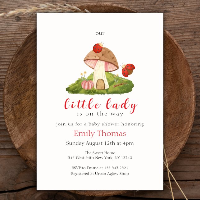 Woodland Little Lady Ladybug Mushroom Baby Shower Invitation (Woodland Little Lady Ladybug Mushroom Baby Shower Invitation)