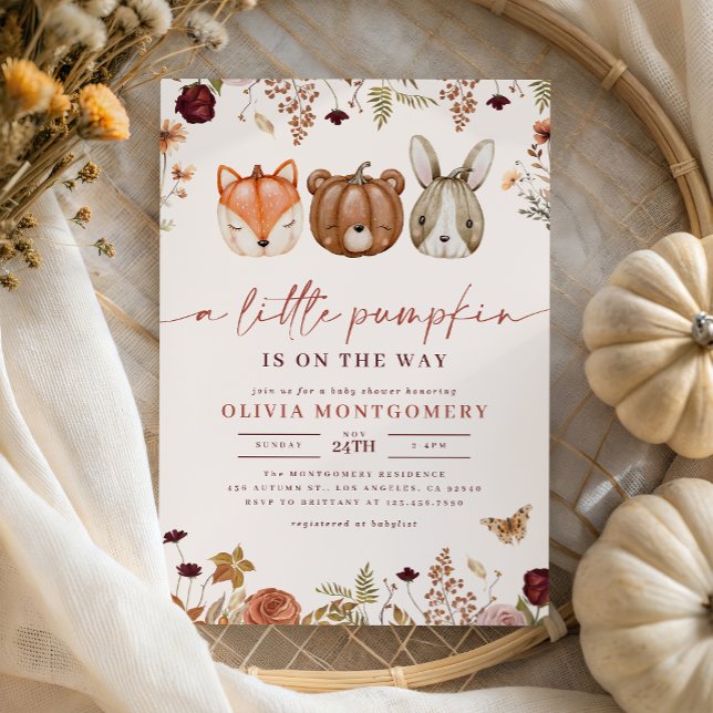 Woodland Little Pumpkin Fall Floral Baby Shower  Invitation (Creator Uploaded)
