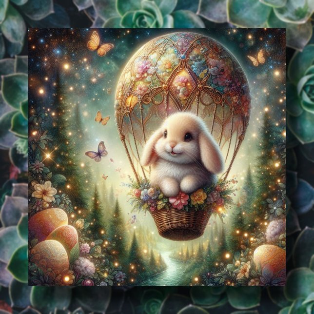 Woodland Lop Ear Bunny Easter Eggs Balloon   Holiday Card (Creator Uploaded)