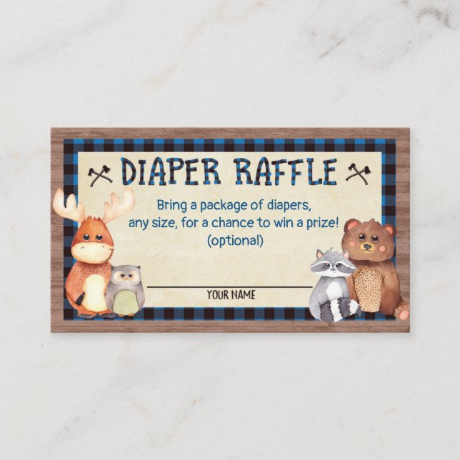 Woodland Lumberjack Baby Shower Diaper Raffle Card (Front)