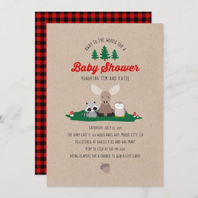 Woodland Lumberjack Girl Boy Baby Shower Plaid Invitation (Front/Back)
