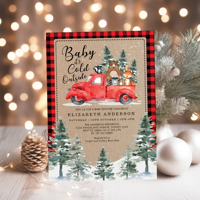 Woodland Lumberjack Snowy Winter Baby Shower Invitation (Creator Uploaded)