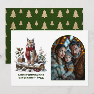 Woodland Lynx Rustic Forest Christmas Photo Holiday Card