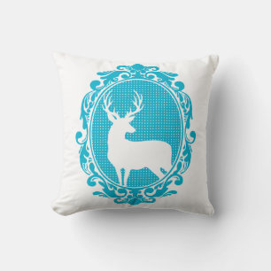 Woodland Magic Deer Silhouette & Blue Scroll Frame Cushion