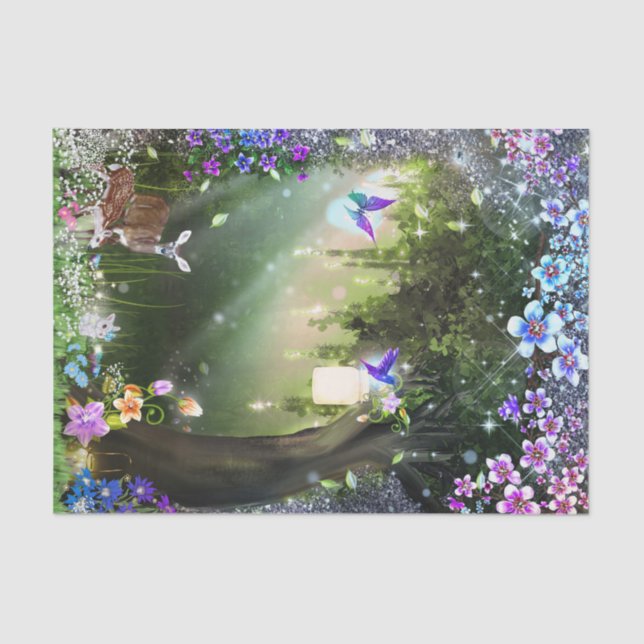 Woodland Magical Flower Forest Deer & Bunny  Tissue Paper (Front)