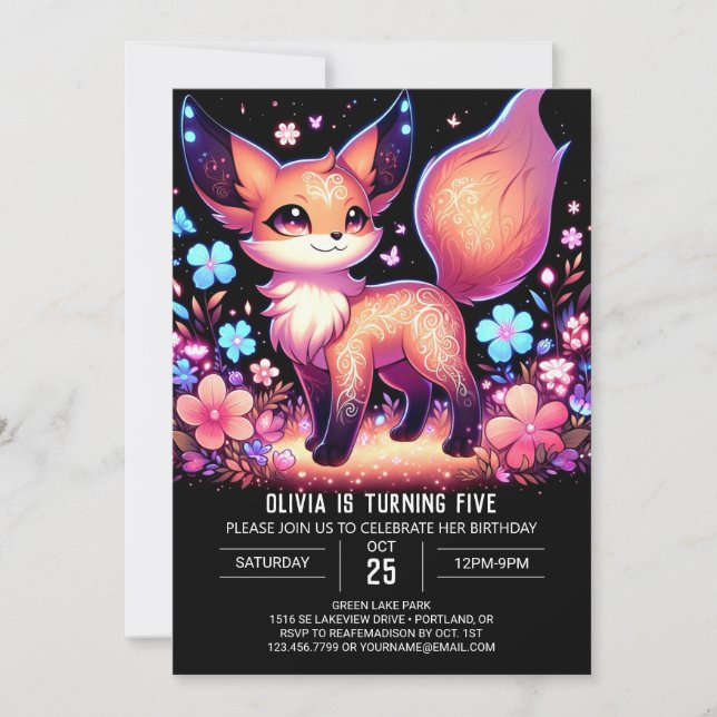 Woodland Majestic Fox Digital Birthday Invitation (Front)