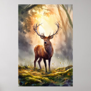 Woodland Majesty: Watercolor Stag Poster