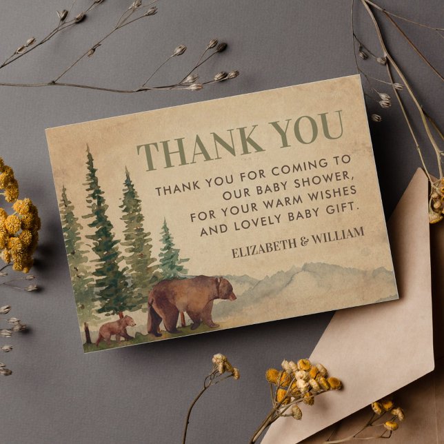 Woodland Mama & Baby Bear Thank You Card (Creator Uploaded)