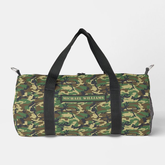 Woodland Militairy Camouflage Print - Personalised Duffle Bag (Front)