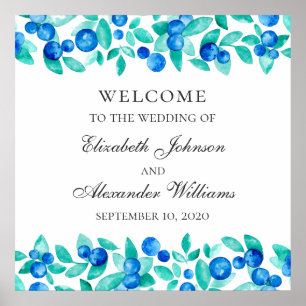 Woodland mint blue welcome sign. Wedding blueberry Poster