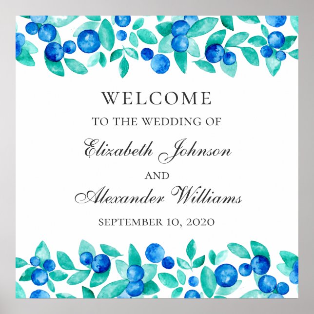 Woodland mint blue welcome sign. Wedding blueberry Poster (Front)