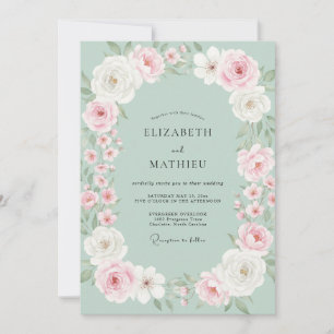 Woodland Mint Peony Wreath Wedding Invitation