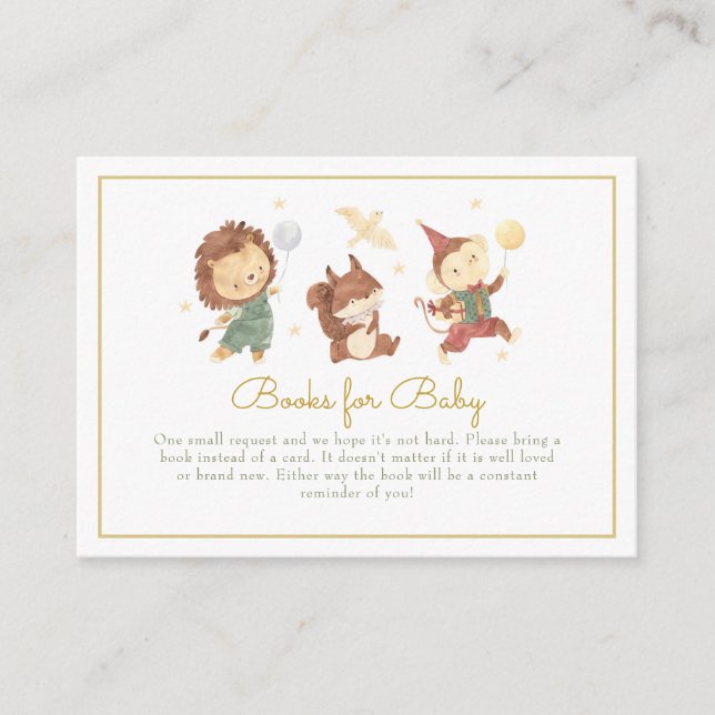 Woodland Monkey Squirrel Books for Baby Enclosure Card (Front)