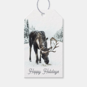 Woodland Moose In Winter Snow Gift Tags