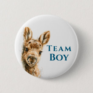 Woodland Moose Team Boy Baby Shower  6 Cm Round Badge
