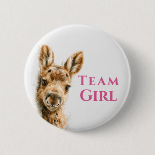 Woodland Moose Team Girl Baby Shower  6 Cm Round Badge