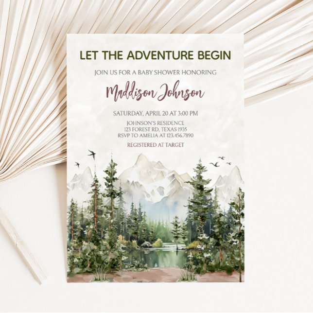 Woodland Mountain Baby Shower  Invitation (Let The Adventure Begin Baby Shower Invitation)
