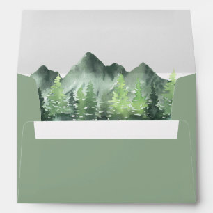 Woodland Mountain Forest Sage Green Return Address Envelope