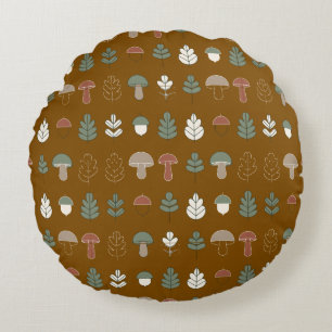 Woodland Mushroom & Acorn Pattern Bedding Round Cushion