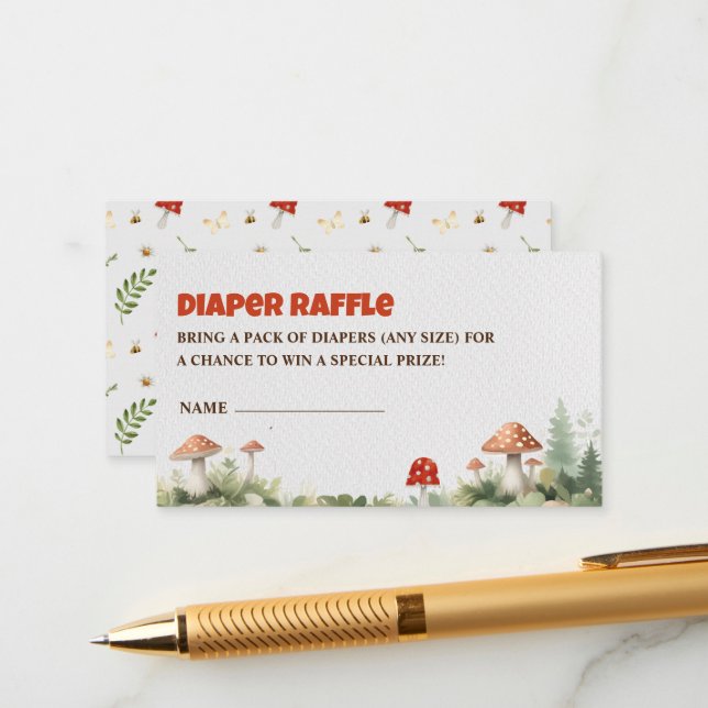 Woodland Mushroom Baby Shower Diaper Raffle Enclosure Card (Front/Back In Situ)