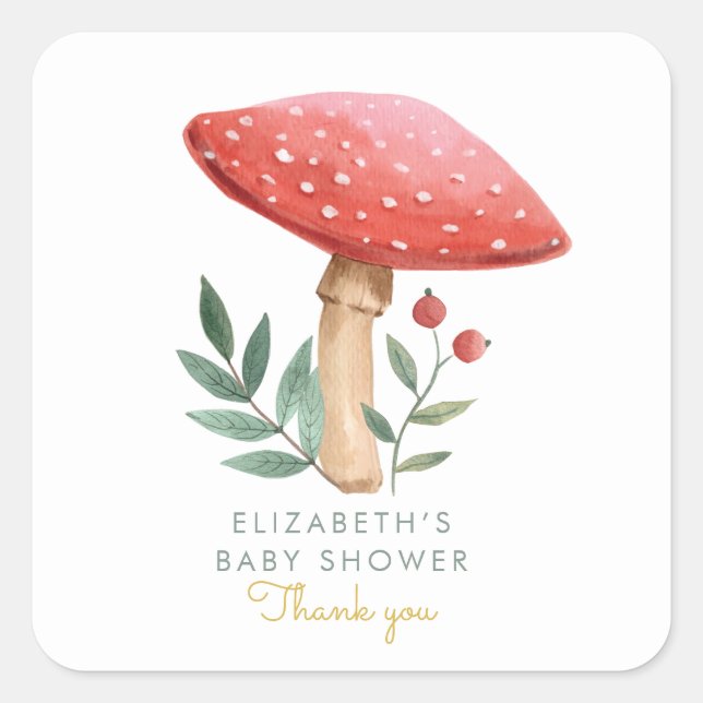 Woodland Mushroom Baby Shower Square Sticker (Front)