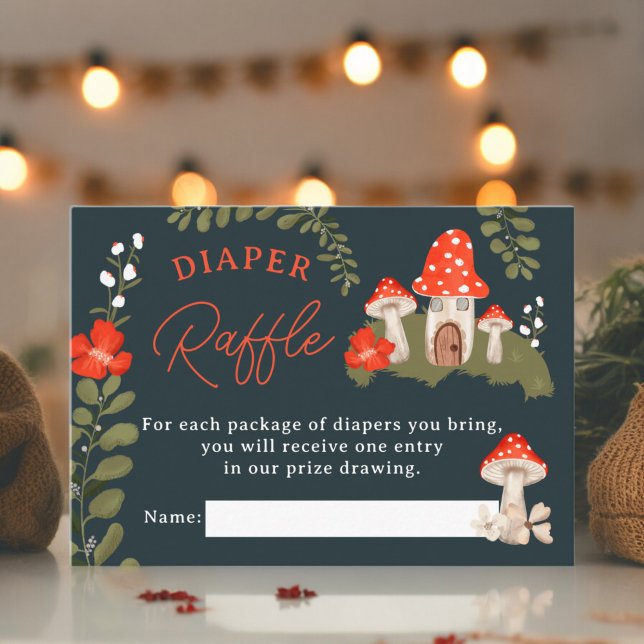 Woodland mushroom floral baby shower diaper raffle enclosure card (Woodland mushroom floral baby shower diaper raffle enclosure card)