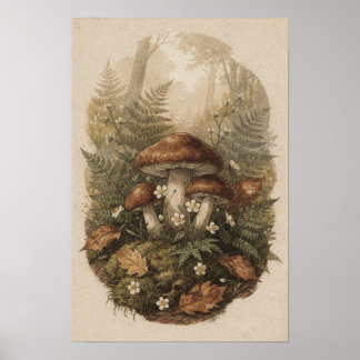 Woodland Mushroom Forest Botanical Fern Poster