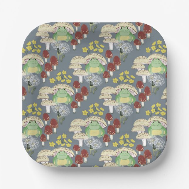 Woodland Mushroom Frogs "Hop Couture" Paper Plate (Front)