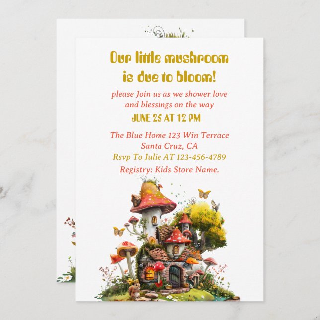 Woodland Mushroom House Baby Shower  Invitation (Front/Back)