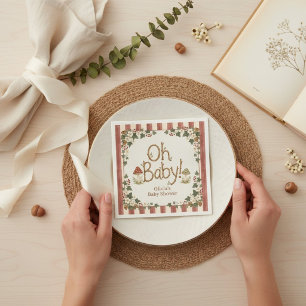Woodland Mushroom Oh Baby Floral Baby Shower Paper Napkin