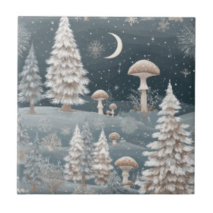 Woodland Mushroom Winter Forest Pattern Ceramic Tile