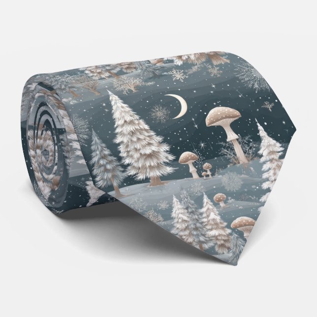 Woodland Mushroom Winter Forest Pattern Tie (Rolled)