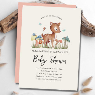 Woodland Mushrooms Baby Deer Baby Shower Invitation