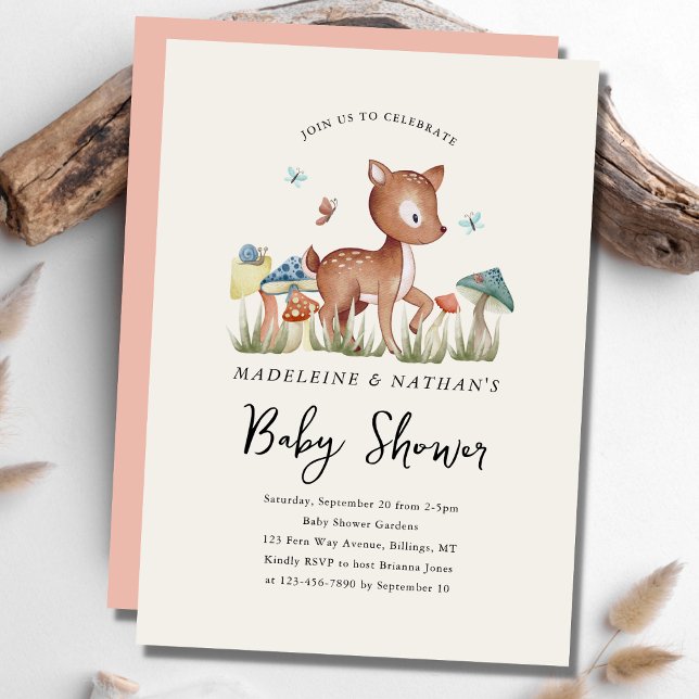 Woodland Mushrooms Baby Deer Baby Shower Invitation (Creator Uploaded)