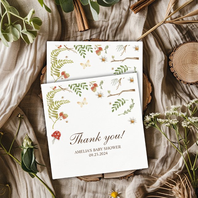 Woodland mushrooms gender neutral baby shower napkin (Creator Uploaded)
