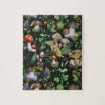 Woodland Mushrooms Green Plants Forest Berries Jigsaw Puzzle<br><div class="desc">A watercolor woodland design of serene green nature with colourful mushrooms,  berries,  and forest plants.</div>
