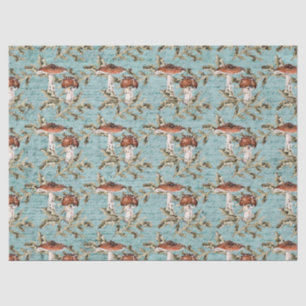 Woodland Mushrooms on Teal Tissue Paper