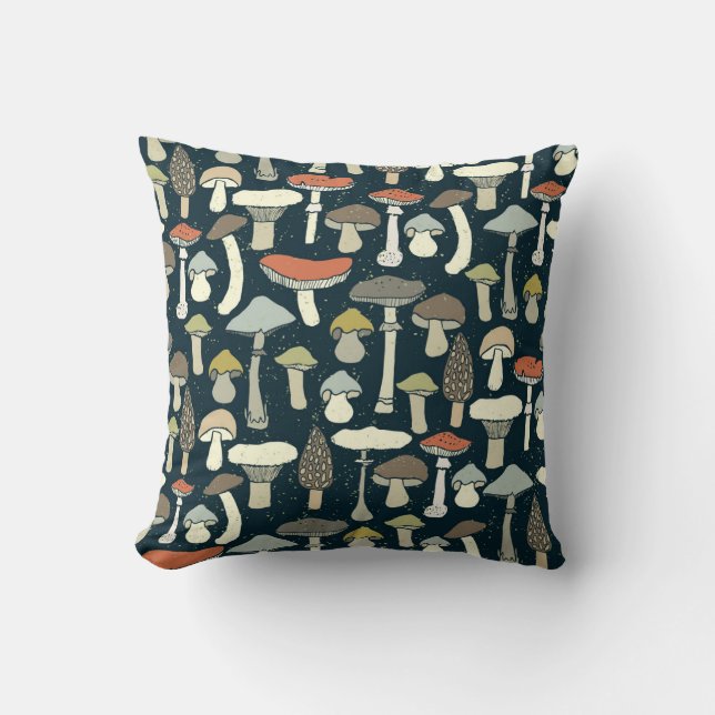 Woodland Mushrooms Pattern Rustic Cushion (Front)