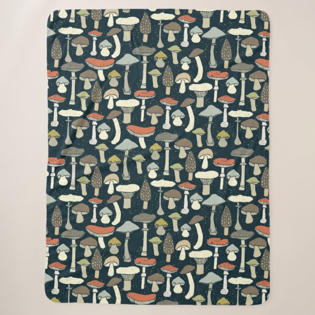 Woodland Mushrooms Pattern Rustic Sherpa Blanket (Front)