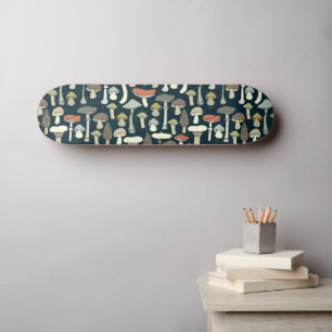 Woodland Mushrooms Pattern Rustic Skateboard