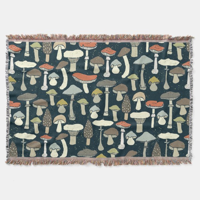 Woodland Mushrooms Pattern Rustic Throw Blanket (Front)