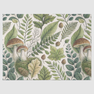 Woodland Mushrooms Pinecones Ferns Autumn Pattern Tissue Paper