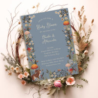 woodland mushrooms wildflowers blue baby shower 