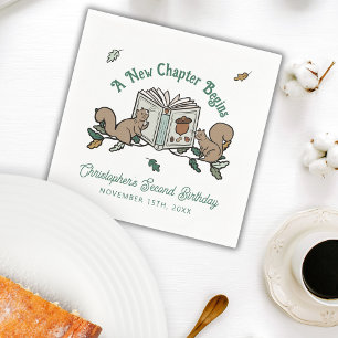 Woodland New Chapter Begins Book Theme Birthday Napkin