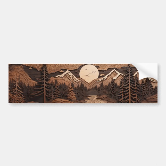 Woodland night carved pine trees Bumper Sticker (Front)